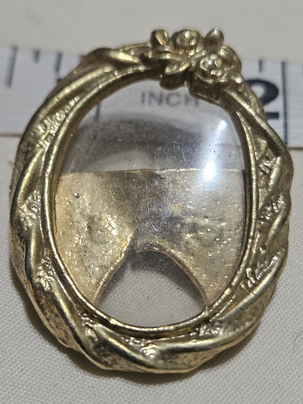 Gold Picture Frame Brooch with Floral Design